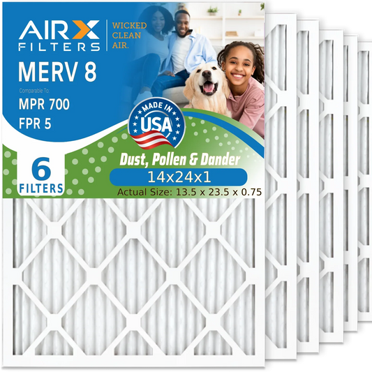 14x24x1 Air Filter MERV 8 Comparable to MPR 700 & FPR 5 Electrostatic Pleated Air Conditioner Filter 6 Pack HVAC AC Premium USA Made 14x24x1 Furnace Filters by AIRX FILTERS WICKED CLEAN AIR.