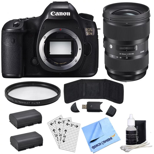 EOS 5DS 50.6MP Digital SLR Camera (Body Only) with Lens Power Bundle, Includes, Sigma 24-35mm Standard-Zoom Lens, Multicoated UV Protective Filter & 2x LP-E6 Batteries