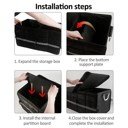 Andoer Car Trunk Organizer, Oxford Cloth Folding Storage Box with Reflective Strip, 55L Capacity, Automotive Cargo Organizer