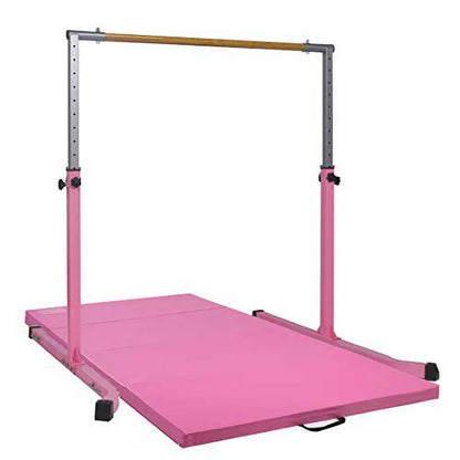 5-Star Gymnastic Kip Bar for Kids, Adjustable 3-5FT, Pink, Heavy-Duty, Home Gym Training Equipment