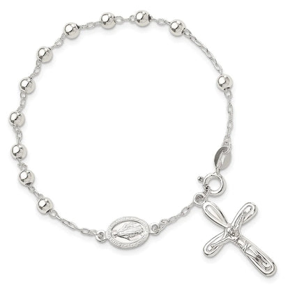 Auriga Fine Jewelry 925 Sterling Silver Beaded Single Decade Rosary Bracelet 7.5inch for Women