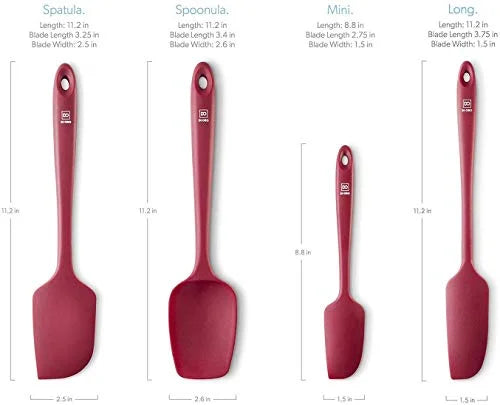 Di Oro Seamless Series 4-Piece Silicone Spatula Set - 600Â°F Heat-protected Pro-Grade Rubber Spatulas - Spoonula, Large Spatula, Small/Mini Spatula, and Jar Spatula - Kitchen Utensil Set (Red)