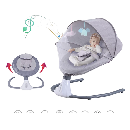 Electric Baby Swing Portable Swing Chair Infant Swing Seat with 4 Speeds and Remote Control, Gray