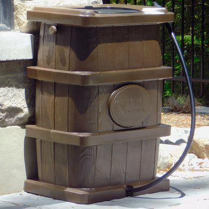 FCMP Outdoor WG4000 45 Gallon Wood Grain Rain aqua Catcher Barrel, Brown