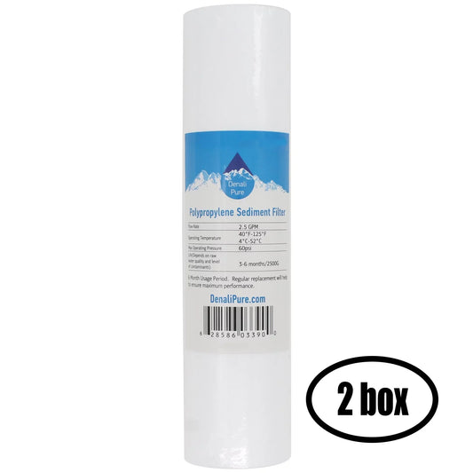 2 Boxes of Replacement for Captive Purity CP1131 Polypropylene Sediment Filter - Universal 10-inch 5-Micron Cartridge for Captive Purity 35 GPD Deluxe RO Filter System - Denali Pure Brand
