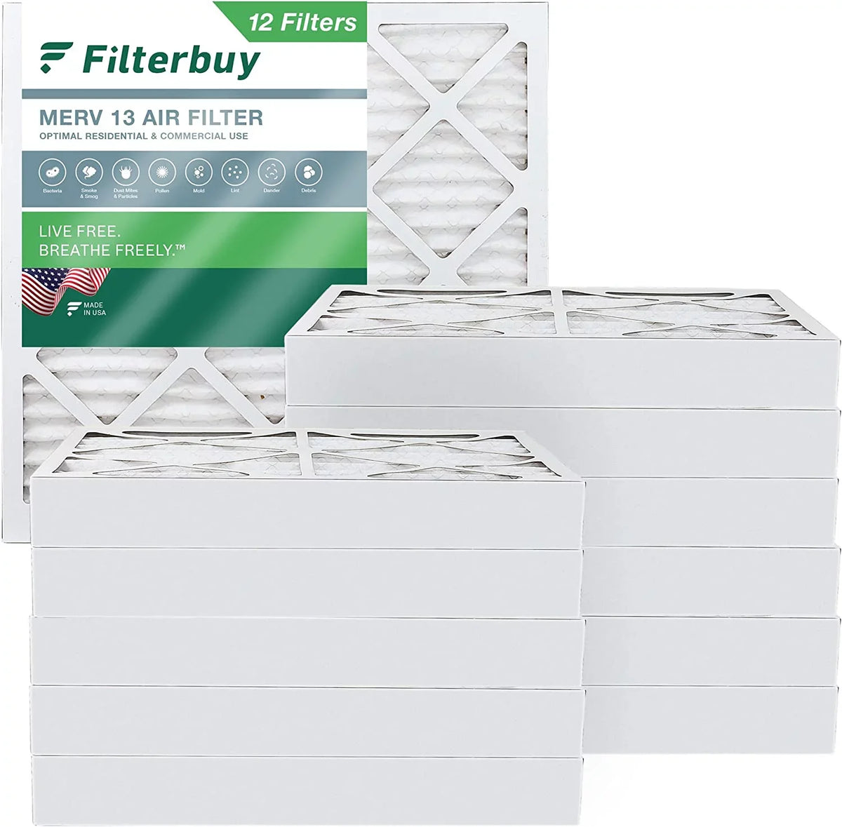 Filterbuy 12x12x4 MERV 13 Pleated HVAC AC Furnace Air Filters (12-Pack)