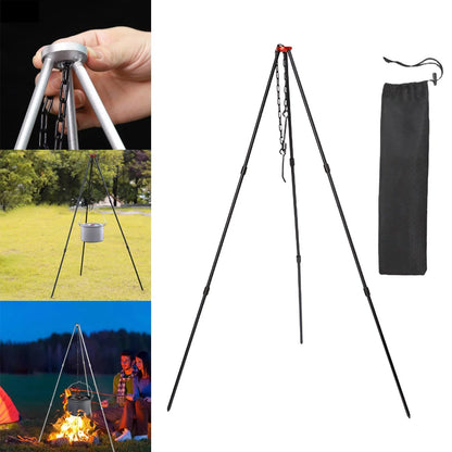 Camping Tripod, Portable Outdoor Cooking Tripod with Adjustable Campfire Picnic ing Pot Grill Stand Aluminum Cookware Accessory , Black