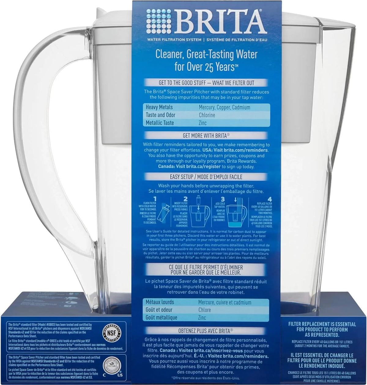 Brita Space Saver aqua Filter Pitcher with 1 Replacement Filter, White, 6 Cup Capacity