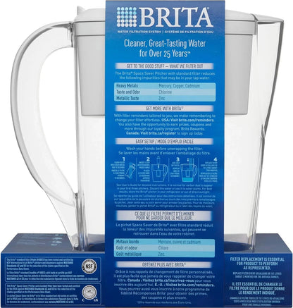 Brita Space Saver aqua Filter Pitcher with 1 Replacement Filter, White, 6 Cup Capacity