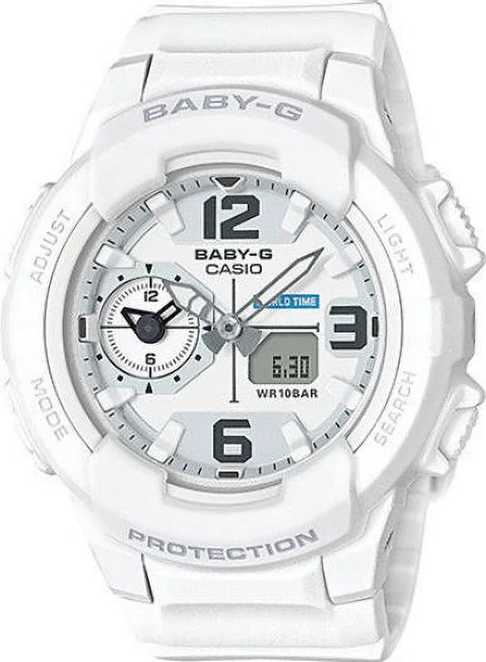 BGA230-7B Women's Baby-G White Ana-Digi Dial White Resin Strap World Time Alarm Watch