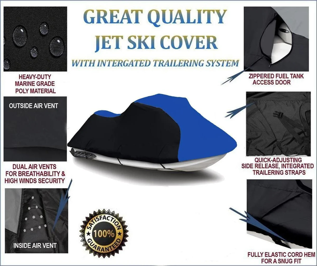BLACK / BLUE HEAVY-DUTY, PWC 600D JET SKI wrap appropriate for Polaris SL 900 1996 1997 1-2 Seater