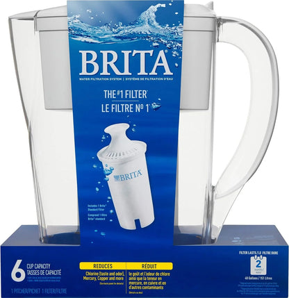 Brita Space Saver aqua Filter Pitcher with 1 Replacement Filter, White, 6 Cup Capacity