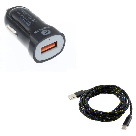 Charger Cord Type-C 10ft USB Cable w Fast USB Port 18W Car Charger Z8P for Blackberry Motion, Key2, KEYone, LE - BLU G9, Vivo XI Plus 5 - CAT S61 S48c - Coolpad Legacy - Essential Phone (PH-1)