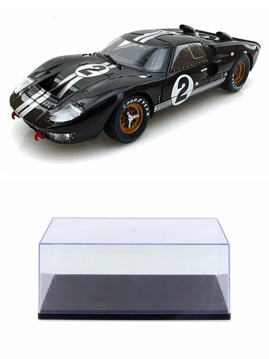 Diecast Car w/Display Case - 1966  GT-40 MK II #2, Black w/ Silver Stripes - Shelby  SC408 - 1/18 Scale Diecast Model Toy Car