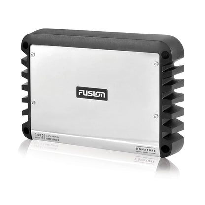 Fusion SG-FLT772SPW 7.7'' Sports White Tower Speaker with Fixed Clamps and SG-DA41400 4-Channel Amplifier