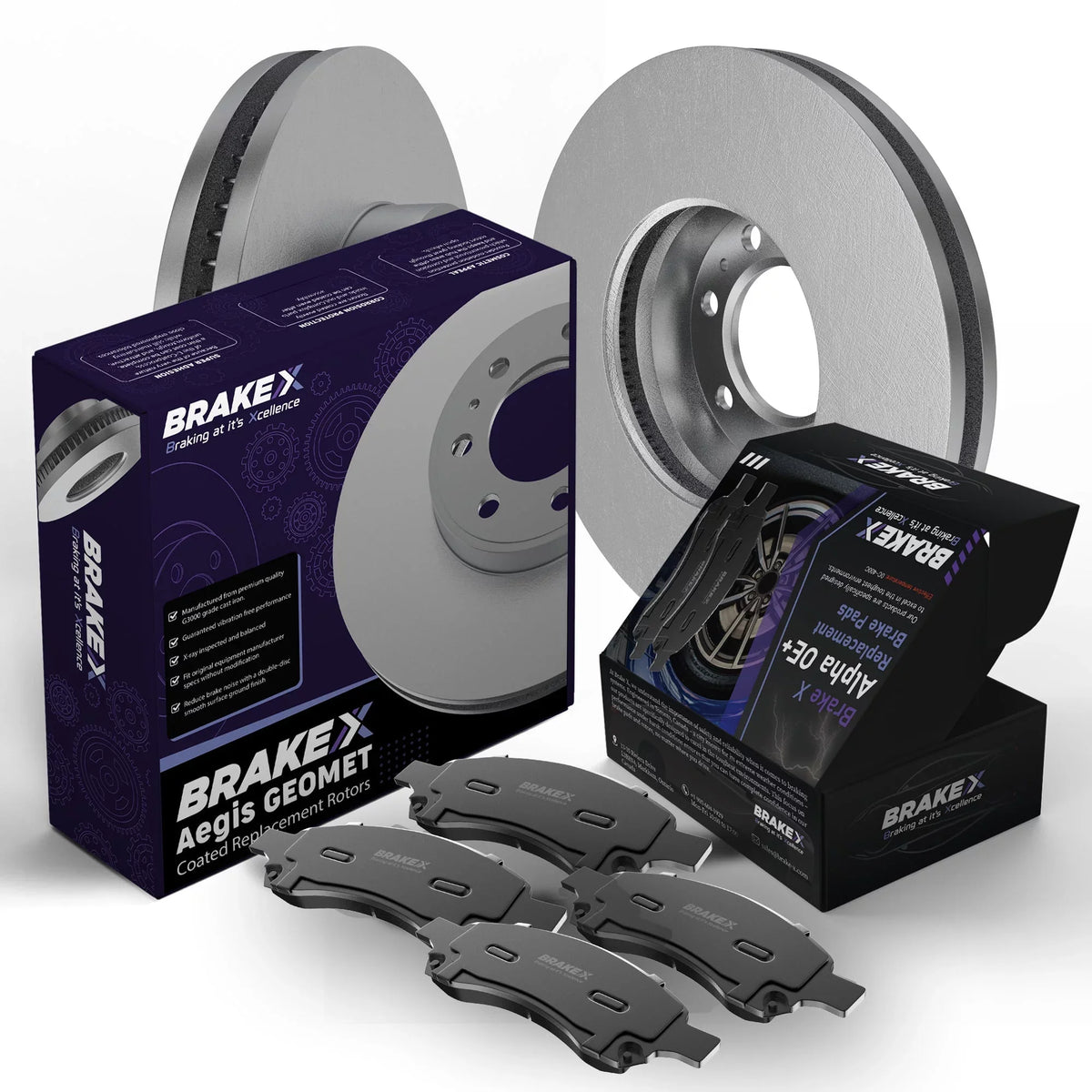 [Front] Brake X GEOMET Coated Replacement Disc Rotors and Premium Ceramic Brake Pads Kit | 6 Piece Set | For 1992-1994  Camry 2.2