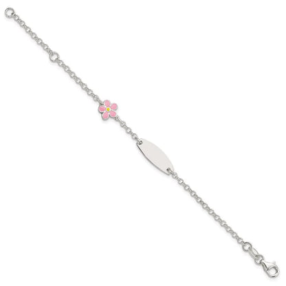 Auriga 925 Sterling Silver Enameled Flower 5inch Id Bracelet 6inch for Women
