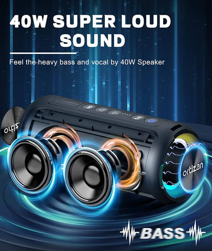 Bluetooth Speakers, Ortizan 40W Loud Stereo Portable Speaker, IPX7 Waterproof Speakers with Deep