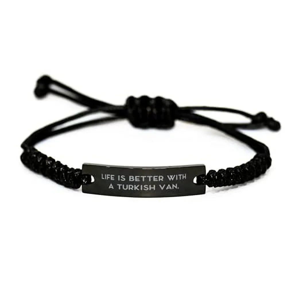 Black Rope Bracelet, Turkish Van Cat Present from Friends, Sarcasm Engraved Bracelet for Cat Lovers. amangny Life is Better with a Turkish Van