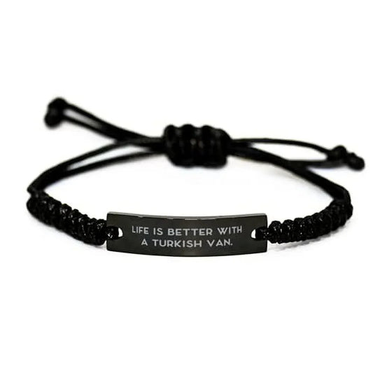 Black Rope Bracelet, Turkish Van Cat Present from Friends, Sarcasm Engraved Bracelet for Cat Lovers. amangny Life is Better with a Turkish Van