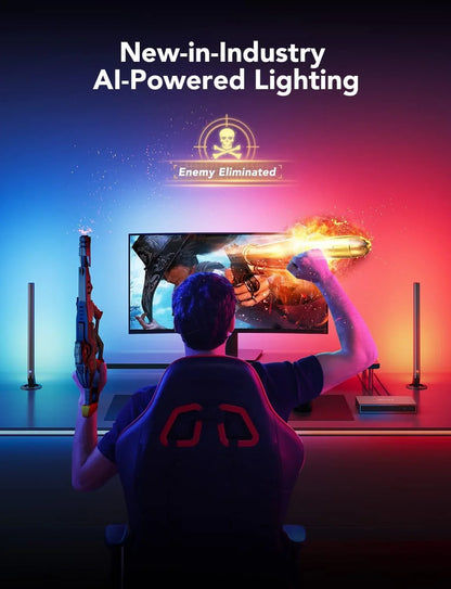 Govee AI Gaming Sync Box Kit, with Light Bars And Monitor Back Light, HDMI2.0 4K Gaming Box, RGBIC LED Light Strip for 27-34 inch Monitors, Works with Alexa, Google Assistant, and CEC, 3 HDMI In 1 Out