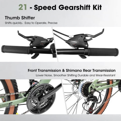 A24301 Ecarpat Mountain Bike 24 Inch Wheels, 21-Speed Mens Womens Trail Commuter City Mountain Bike, Carbon steel Frame Disc Brakes Thumb Shifter Front Fork Bicycles