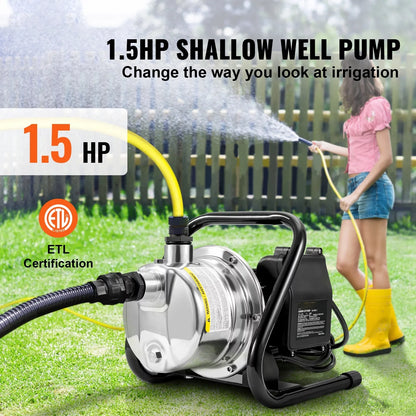 BENTISMShallowWell Pump, 1.5  115V, 1200 GPH 164 ft Height, 87 psi Max Pressure, Portable Stainless Steel Sprinkler Booster Jet Pumps for Garden Lawn Irrigation system, Lake Fountain, WaterTransfer