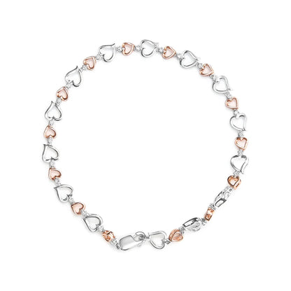 Haus of Brilliance 14K Rose Gold Plated .925 Sterling Silver 1/4 Cttw Womens Round cut Lobster Claw Clasp Diamond Heart Link Bracelet (I-J Color, I2-I3 Clarity) - Size 7" Inches