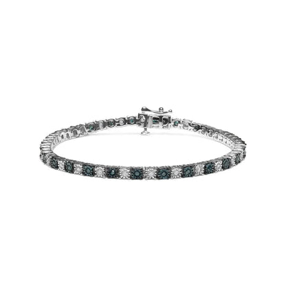 Haus of Brilliance .925 Sterling Silver 1.0 Cttw Womens with Alternating Round cut Box Clasp White Diamond and Treated Blue Diamond Tennis Bracelet (Blue and I-J Color, I3 Clarity) - Size 7" Inches