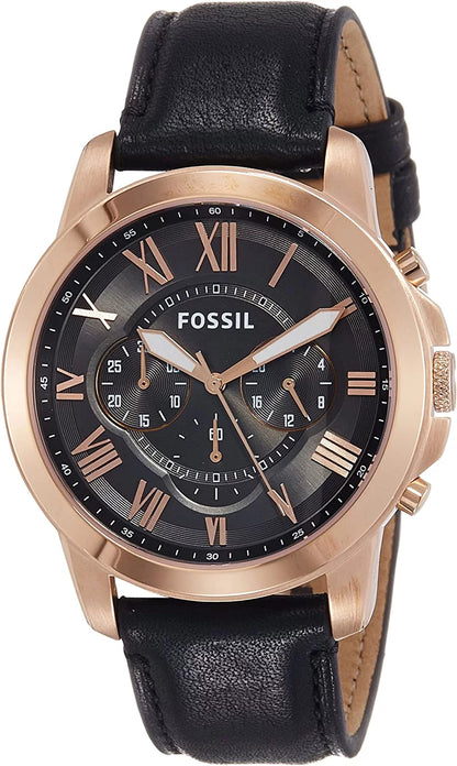 Fossil Men's FS5085 Grant Chronograph Stainless Steel Watch With Black Leather Band