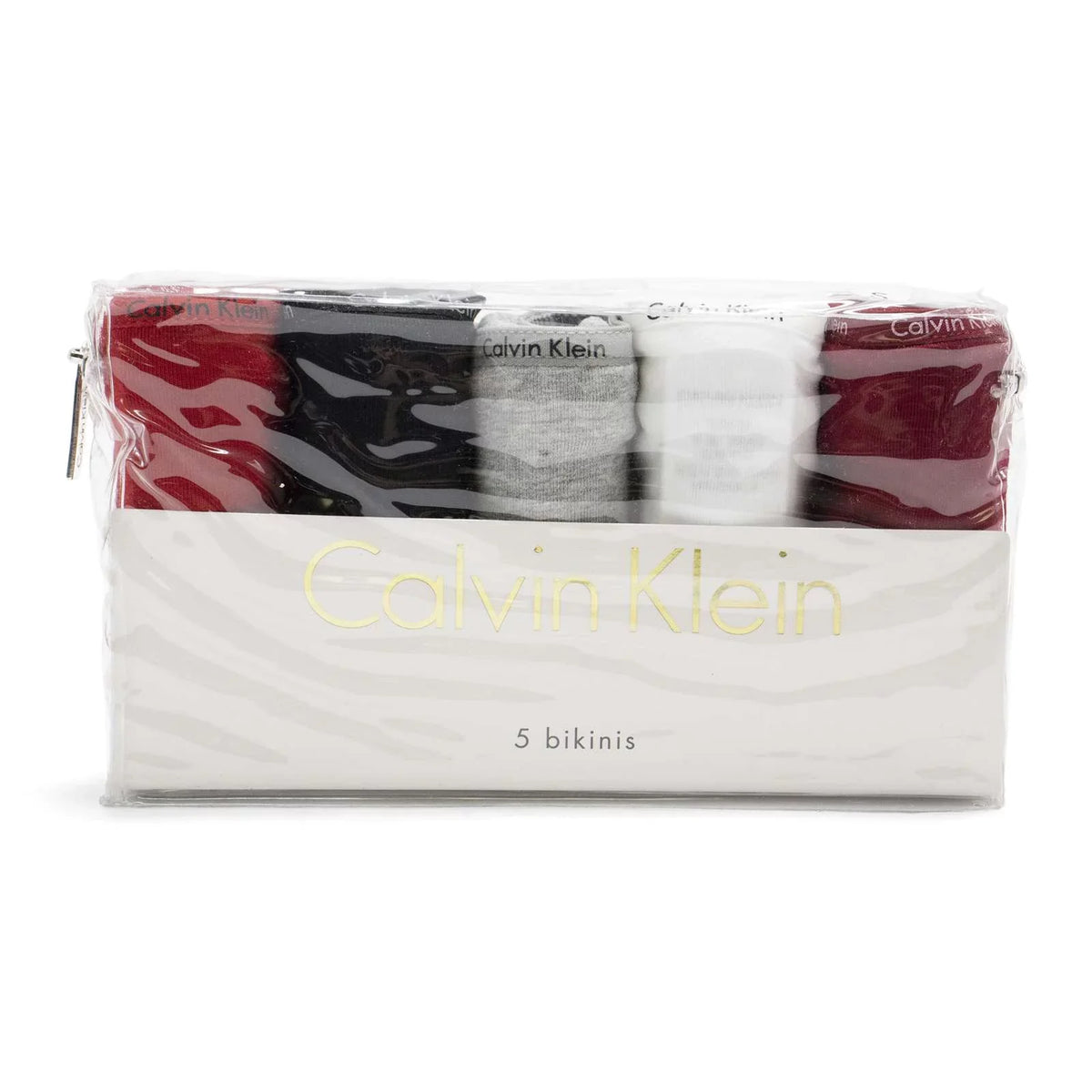 Calvin Klein Women's 5-Pack Signature Cotton Bikini, Red Gala \ Black,M - US