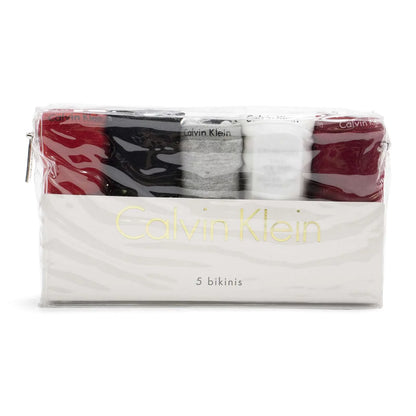 Calvin Klein Women's 5-Pack Signature Cotton Bikini, Red Gala \ Black,M - US