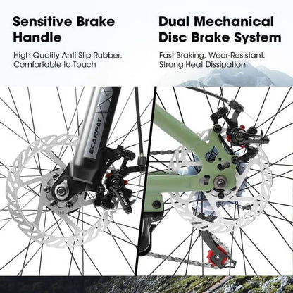 A24301 Ecarpat Mountain Bike 24 Inch Wheels, 21-Speed Mens Womens Trail Commuter City Mountain Bike, Carbon steel Frame Disc Brakes Thumb Shifter Front Fork Bicycles