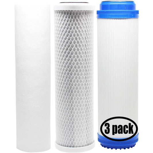 3-Pack Replacement for Filter Kit for H2O Distributors H2O-RUS-300 RO System - Includes Carbon Block Filter, PP Sediment Filter & GAC Filter - Denali Pure Brand