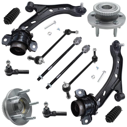 Detroit Axle - Front 12pc Suspension Kit  Mustang 2005 2006 2007 2008 2009 2010, 2 Lower Control Arms 2 Sway Bars 4 Outer Inner Tie Rods 2 Wheel Bearing and Hubs 2 Boots Replacement