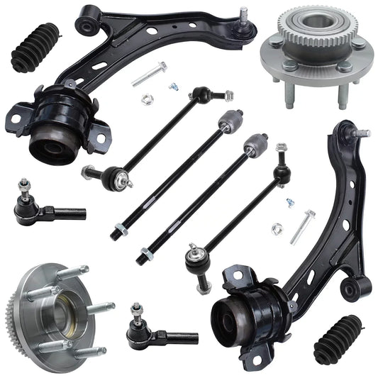 Detroit Axle - Front 12pc Suspension Kit  Mustang 2005 2006 2007 2008 2009 2010, 2 Lower Control Arms 2 Sway Bars 4 Outer Inner Tie Rods 2 Wheel Bearing and Hubs 2 Boots Replacement